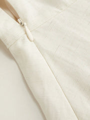 Linen-blend Sweetheart Neckline Beaded Backless Maxi Cami Dress