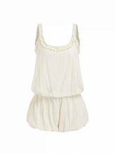 Cotton-blend Mid Rise Scoop Neck Ruffle Bubble Hem Oversized Romper