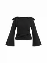 Boat Neck Bowknot Ruched Long Sleeve Top Curve & Plus