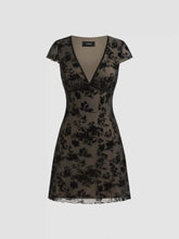 Mesh V-neck Floral Bow Mini Dress
