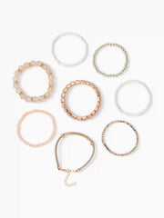 8PCS FAUX PEARL & ZIRCON & ORB BEADED BRACELET