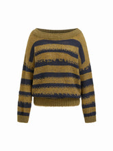 Knit Wool-blend Striped Asymmetrical Neck Oversized Sweater