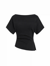 Knit Boat Neck Asymmetrical Hem Spilt Batwing Sleeve Top