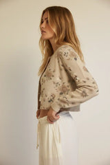 Knit Floral Graphic Round Neckline Button Floral Cardigan