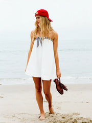 Cotton Bandeau Striped Bowknot Oversized Babydoll Mini Dress