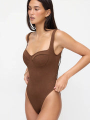 Shaping Sweetheart Neckline Texture Backless One Piece Swimsuit