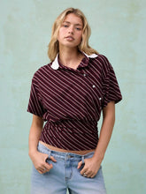 Cotton-blend Striped Short Sleeve Blouse With Ruched Hem