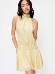 Striped Halter Neck Flared Mini Dress