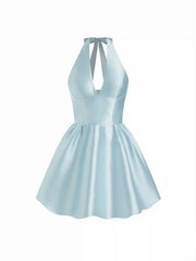 Satin Sculptural Halter Neckline Bowknot Mini Flared Dress