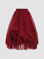 Voluminous Mesh Mid Rise Ruffle Tulle Maxi Skirt