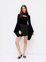 Velvet Star Pattern Bell Sleeve Crop Top