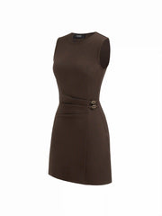 Round Neckline Belted Ruched Mini Dress