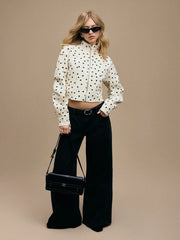 Linen-blend Polka Dot High Neck Zip Through Jacket