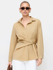 Collar Long Sleeve Metal Detail Knotted Blouse