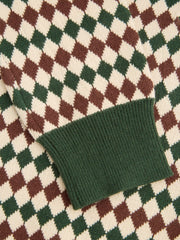 Knit Polo Collar Argyle Pattern Top