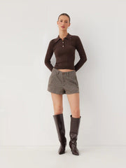 Knit Polo Metal Detail Long Sleeve Top