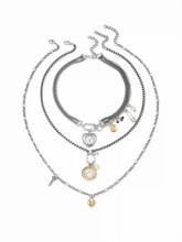 CLOCK & HEART PENDANT LAYERED NECKLACE