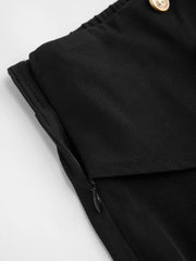 Mid Rise Solid Button Pleated Mini Skirt
