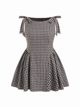 Jacquard Plaid Bowknot Ruffle Hem Mini Dress Curve & Plus