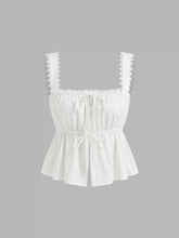 Cotton-blend Square Neck Broderie Anglaise Tie Front Bow Top