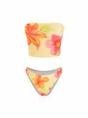 Floral Bandeau Top & Low Rise Cheeky Bottom Bikini Set