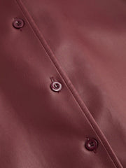 Faux Leather Collar Solid Button Jacket With Belt