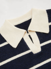 Knit Wool-blend Striped Collar Long Sleeve Top