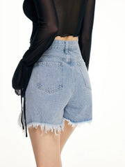 Diamond Tassels Ripped Denim Shorts