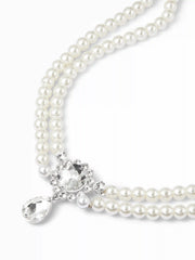 FAUX PEARL & RHINESTONE LAYERED CHOCKER NECKLACE