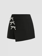 Mid Rise Wrap Solid Bowknot Mini Skirt
