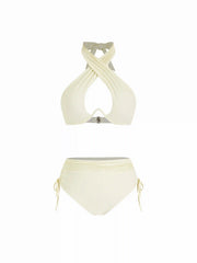 Solid Criss Cross Halter Underwire Bikini Set
