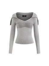 Knit Collar Striped Long Sleeve Top