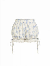 Cotton-blend Floral Lace Trim Ruffle Bowknot Bloomer Micro Shorts