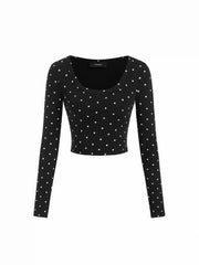 U-neckline Crop Top & Mid Rise Drawstring Flared Trousers Set