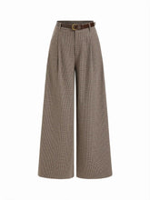 Jacquard Low Rise Houndstooth Pleated Wide Leg Trousers With Belt