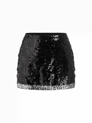 Sequin Mid Rise Contrasting Hem Mini Skirt Curve & Plus
