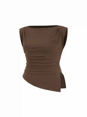 Boat Neck Ruched Asymmetrical Hem Blouse Curve & Plus