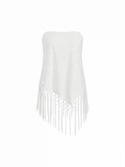 Cotton-blend Fringe Hem Asymmetrical Wrap Top
