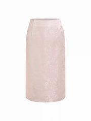 Floral Jacquard Mid Rise Zipper Midi Skirt
