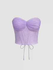 Mesh Sweetheart Corset Knotted Tube Top & Tiered Tulle Maxi Skirt