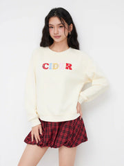 Terry Round Neckline Cider Appliques Oversized Sweatshirt