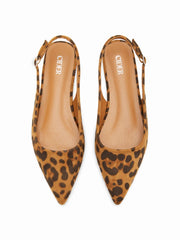 POINTED TOE LEOPARD PRINT SLINGBACK FLATS