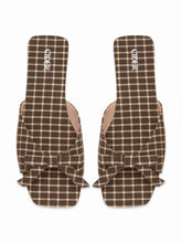 GINGHAM & BOWKNOT SQUARE TOE SANDALS