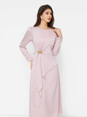 Round Neckline Ruched Metal Detail Knotted Maxi Dress