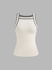 Knit Boat Neck Solid Contrasting Binding Tank Top