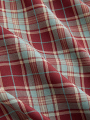 Plaid Stand Collar Puff Sleeve Tie Back Button Blouse Curve & Plus