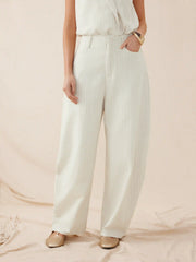Linen-blend Mid Rise Striped Tapered Trousers