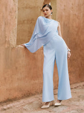 Asymmetrical Draped Cape Round Neck Wide Leg Jumpsuit