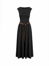 High Stretch Boat Neck Pocket A-line Maxi Dress With Belt