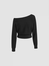 Asymmetrical Neck Solid Crop Long Sleeve Top